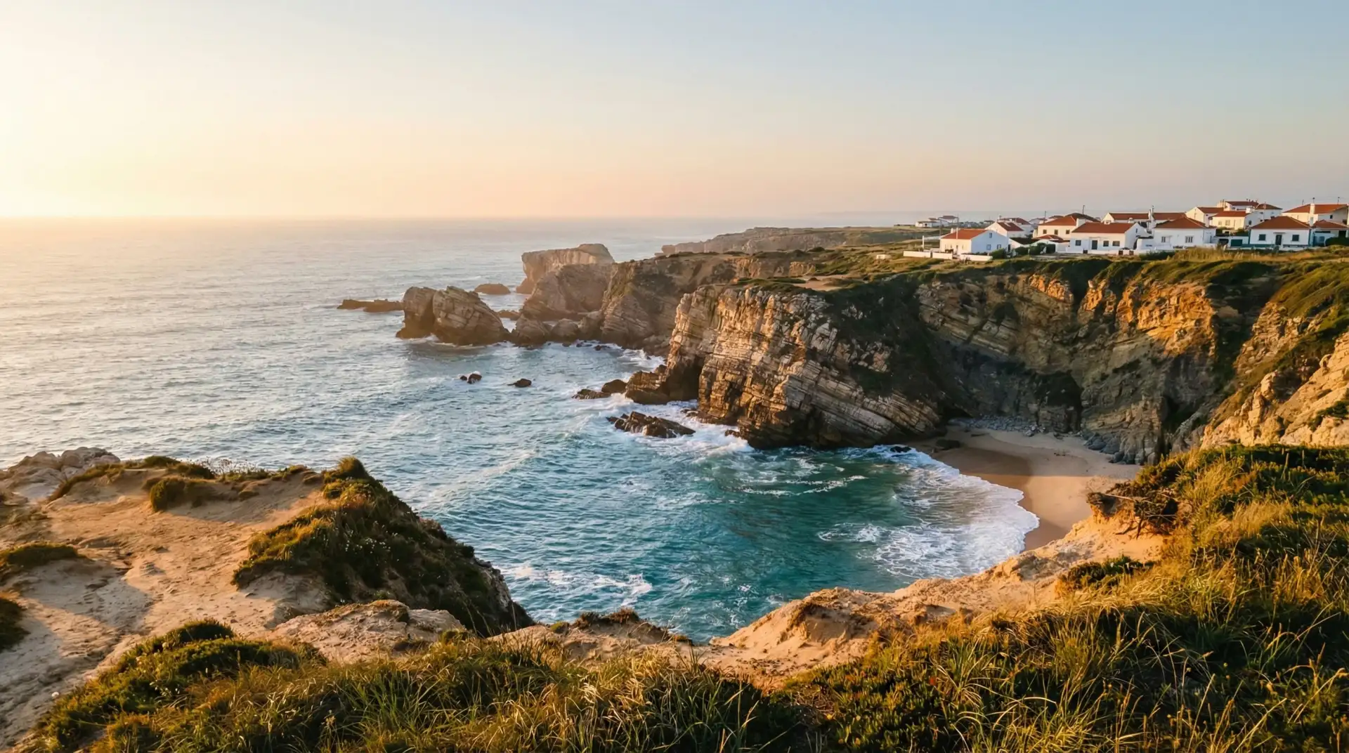 Побережье Пениша на закате - скалы, океан, Португалия